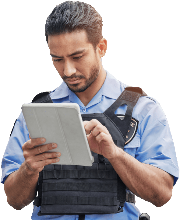 Security officer using tablet